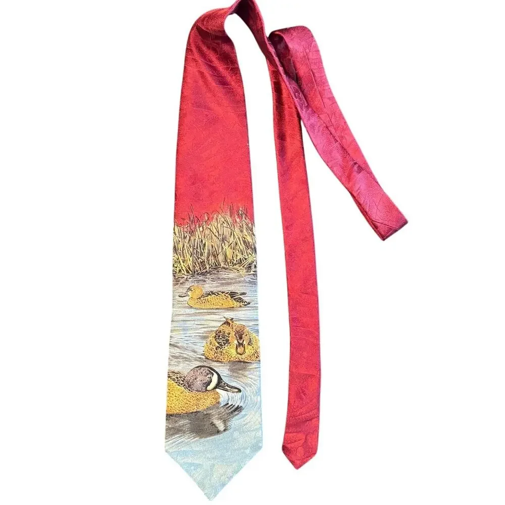 Field & Stream Ducks Designer Tie Men's Silk Necktie Maroon Made in USA